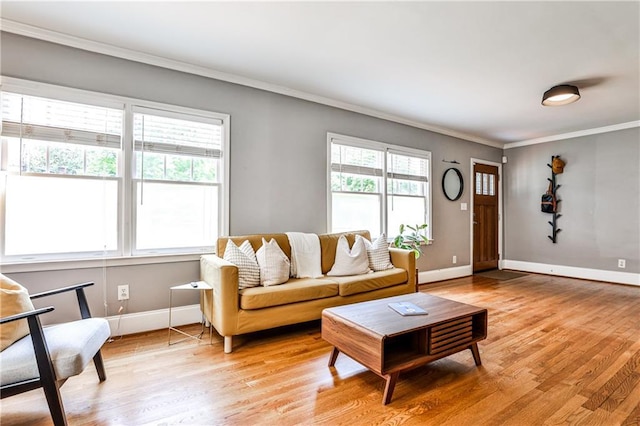 1136 Moreland Pl SE, Atlanta, GA 30316 - living room with crown molding, light wood-style flooring, and baseboards