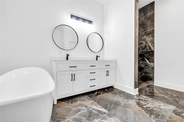 bathroom with vanity and separate shower and tub