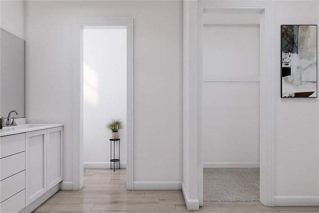 bathroom featuring hardwood / wood-style floors and vanity