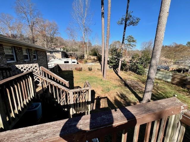 wooden terrace featuring fence
