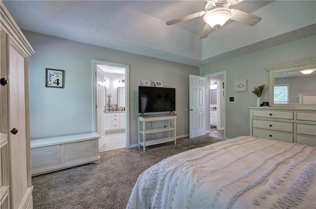 10 Alexandria Ln, Dallas, GA 30132 - bedroom featuring carpet, ceiling fan, connected bathroom, and a textured ceiling