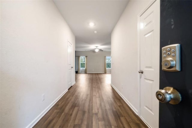 3530 Ridge Hill Pkwy, Douglasville, GA 30135 - hallway with dark wood-style flooring and baseboards