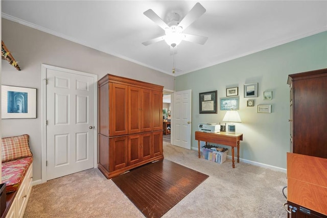 3633 Gilpin Ct, Lawrenceville, GA 30044 - carpeted office space with ceiling fan, baseboards, and ornamental molding