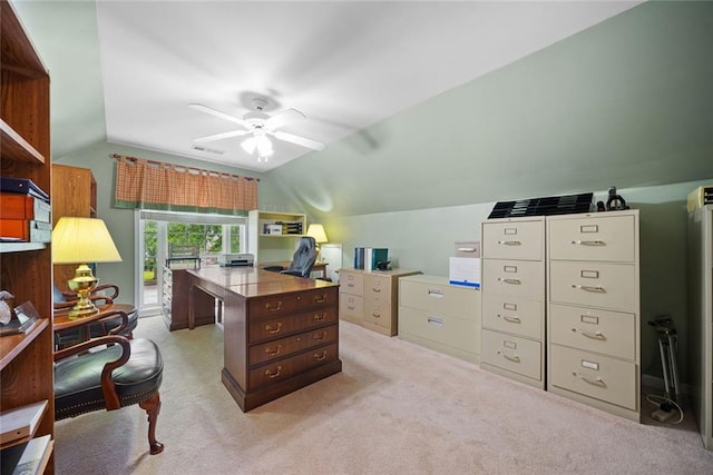 3633 Gilpin Ct, Lawrenceville, GA 30044 - office space featuring vaulted ceiling, a ceiling fan, and light carpet
