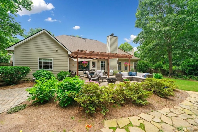 3633 Gilpin Ct, Lawrenceville, GA 30044 - rear view of property featuring an outdoor living space, a pergola, a patio area, and a chimney