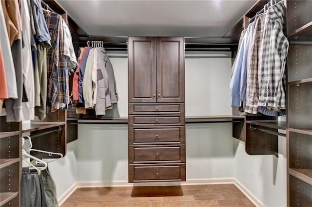 walk in closet featuring wood finished floors