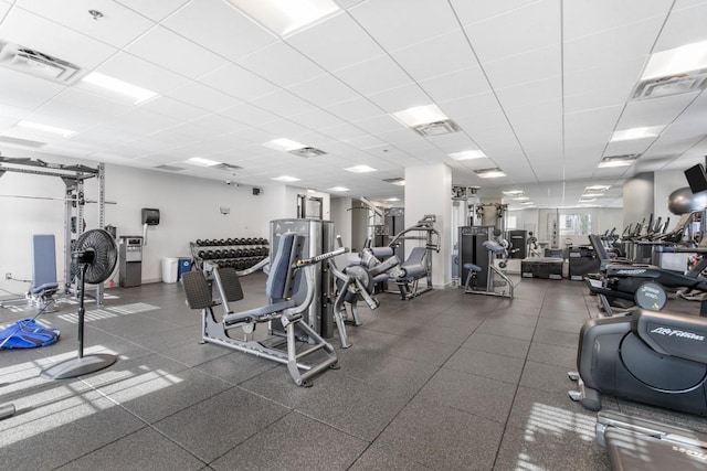 gym with a drop ceiling