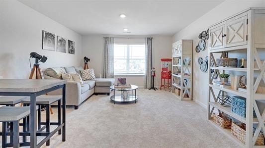 living room with light carpet