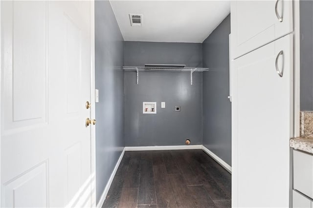 laundry area featuring washer hookup, dark wood-type flooring, and hookup for an electric dryer