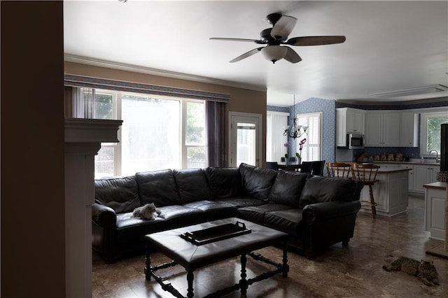 3071 Intrepid Wake, Marietta, GA 30062 - living area featuring a ceiling fan and ornamental molding