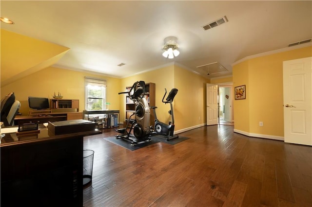 3071 Intrepid Wake, Marietta, GA 30062 - workout area featuring dark wood-style floors, crown molding, and attic access