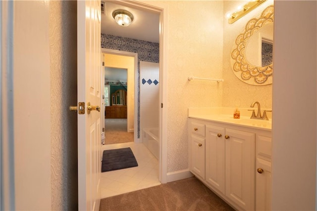 3071 Intrepid Wake, Marietta, GA 30062 - full bath with vanity, tile patterned floors, and wallpapered walls