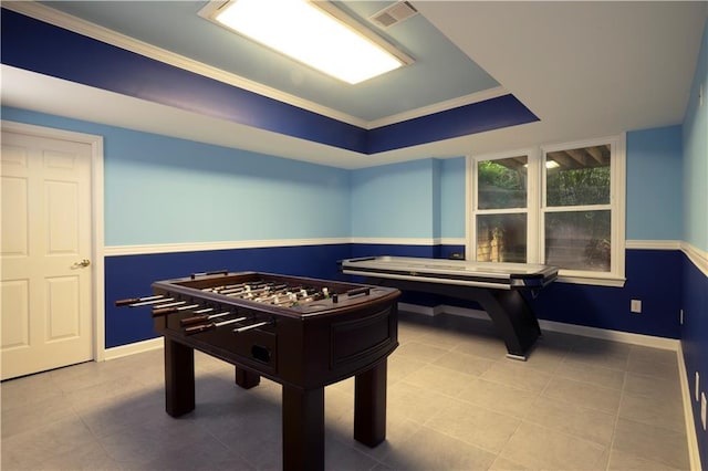 3071 Intrepid Wake, Marietta, GA 30062 - rec room with tile patterned flooring, a tray ceiling, and ornamental molding