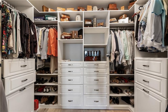 walk in closet featuring wood finished floors