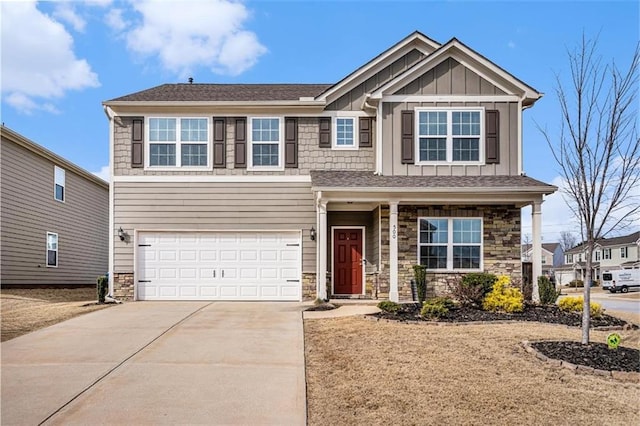 craftsman inspired home featuring a garage