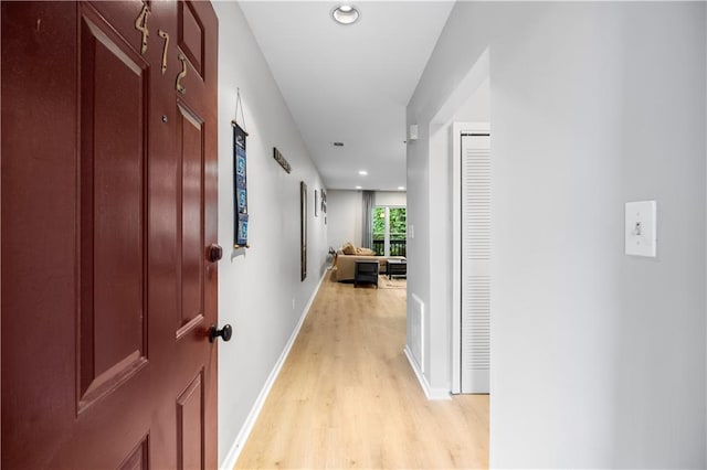 472 Sherman Way, Decatur, GA 30033 - hall featuring light wood finished floors, baseboards, and recessed lighting