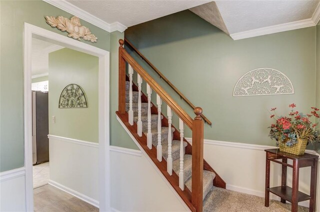 stairs with crown molding