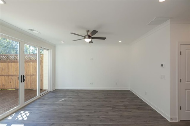 2260 Siskin Square Rd Unit 90, Duluth, GA 30096 - empty room with crown molding, dark wood-style flooring, a ceiling fan, baseboards, and recessed lighting