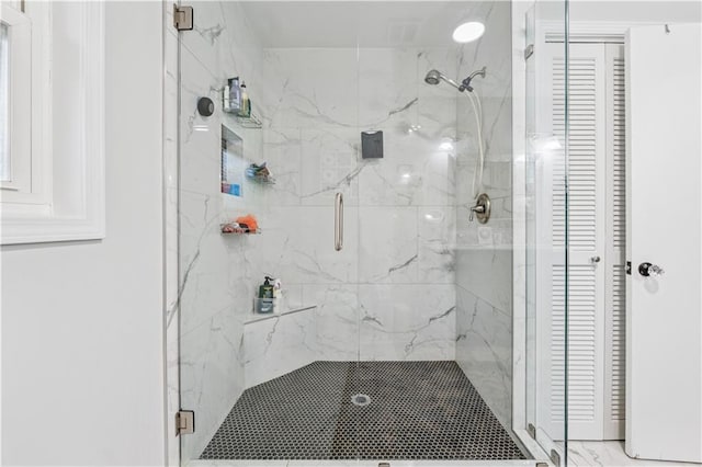 2900 Townley Cir, Atlanta, GA 30340 - bathroom featuring a marble finish shower and a closet