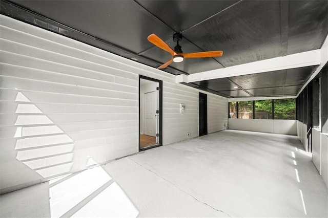 view of patio featuring ceiling fan