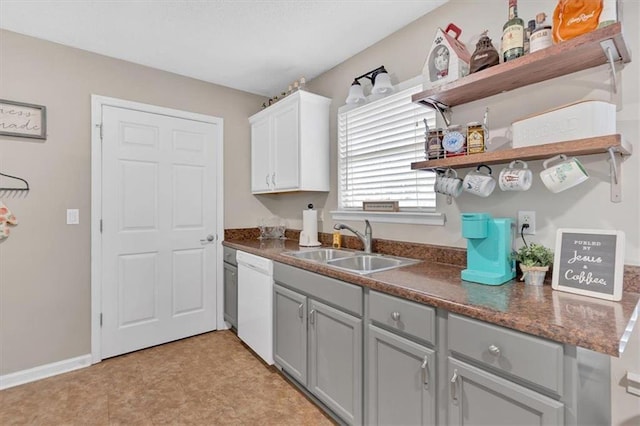 kitchen featuring dishwasher, white cabinets, and sink