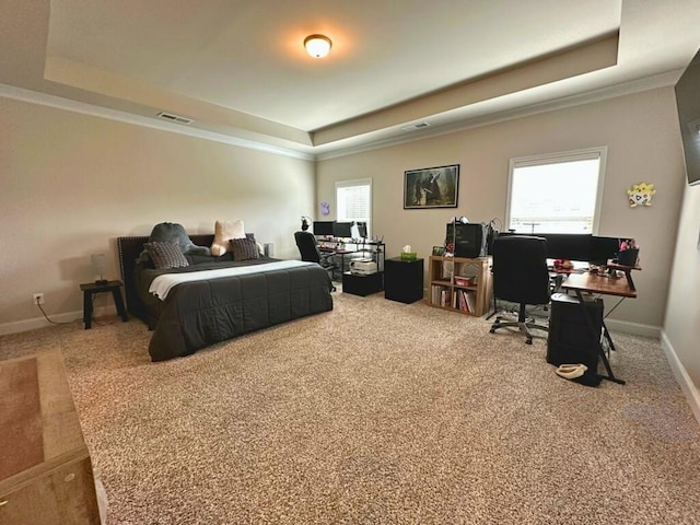 360 Walker Rd, Byron, GA 31008 - bedroom with a raised ceiling, a desk, carpet floors, and ornamental molding