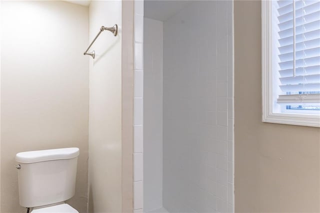 bathroom with a shower and toilet