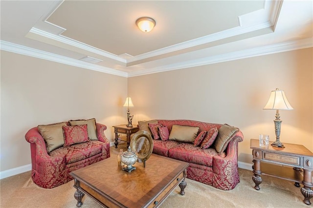 3202 Lucky Pl, Conyers, GA 30013 - living area featuring a tray ceiling, carpet, and ornamental molding
