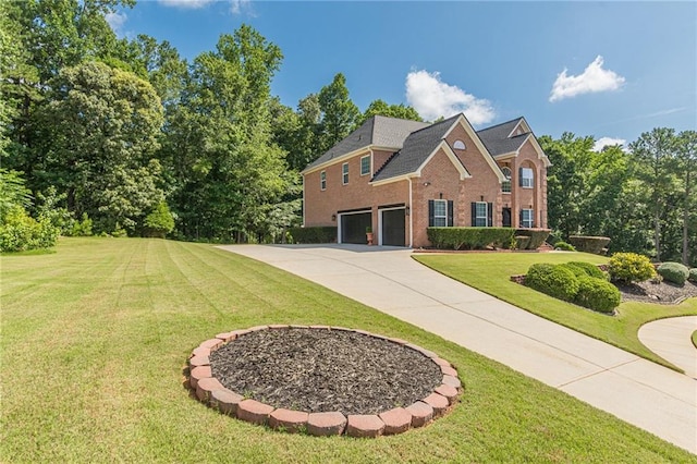3202 Lucky Pl, Conyers, GA 30013 - view of front of house featuring an attached garage, driveway, brick siding, and a front yard