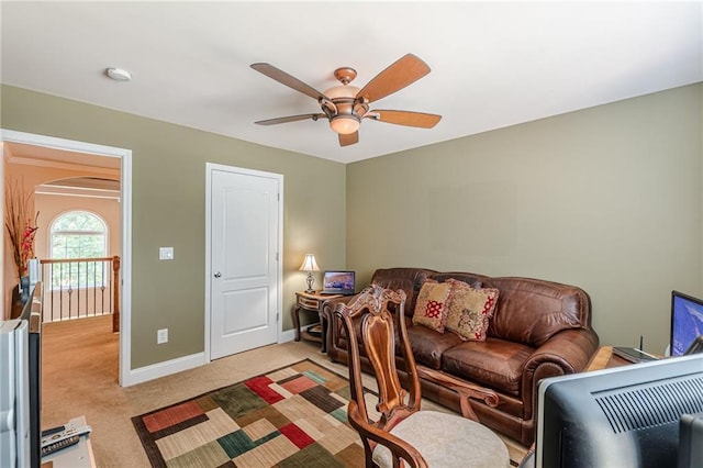 3202 Lucky Pl, Conyers, GA 30013 - living area with a ceiling fan and light carpet