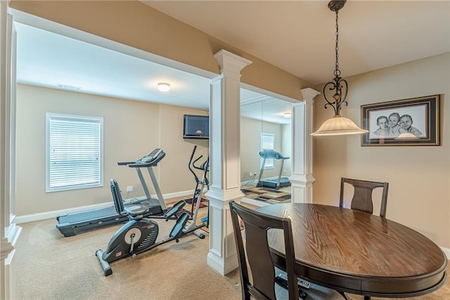 3202 Lucky Pl, Conyers, GA 30013 - dining area with ornate columns, plenty of natural light, and carpet floors