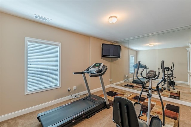 3202 Lucky Pl, Conyers, GA 30013 - workout room featuring attic access and light colored carpet