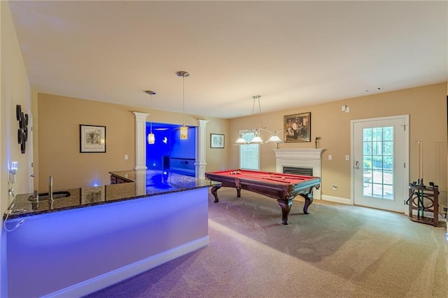 3202 Lucky Pl, Conyers, GA 30013 - playroom featuring a fireplace, pool table, and carpet