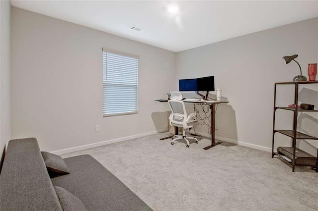 office with visible vents, carpet floors, and baseboards