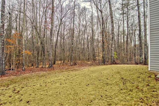 view of yard with a wooded view