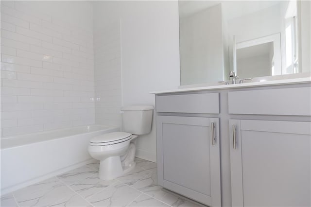 full bathroom featuring toilet, shower / washtub combination, and vanity