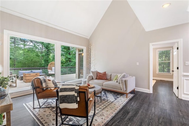 5041 Corinault Pl NW, Acworth, GA 30101 - living room with plenty of natural light, wood finished floors, lofted ceiling, baseboards, and ornamental molding