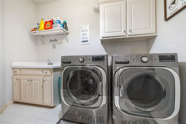 882 Hallbrook Ln, Milton, GA 30004 - washroom featuring separate washer and dryer, cabinet space, light tile patterned floors, and baseboards