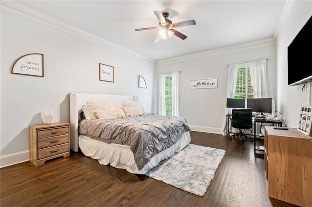 882 Hallbrook Ln, Milton, GA 30004 - bedroom with ornamental molding, dark wood-type flooring, baseboards, and a desk