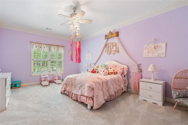 882 Hallbrook Ln, Milton, GA 30004 - carpeted bedroom featuring crown molding, baseboards, and ceiling fan