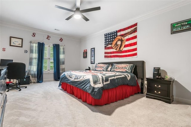 882 Hallbrook Ln, Milton, GA 30004 - carpeted bedroom with ornamental molding, an office area, and ceiling fan