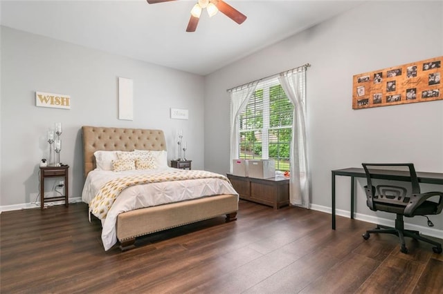 882 Hallbrook Ln, Milton, GA 30004 - bedroom with wood finished floors, baseboards, and ceiling fan