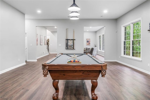 882 Hallbrook Ln, Milton, GA 30004 - recreation room with wood finished floors, pool table, baseboards, and recessed lighting