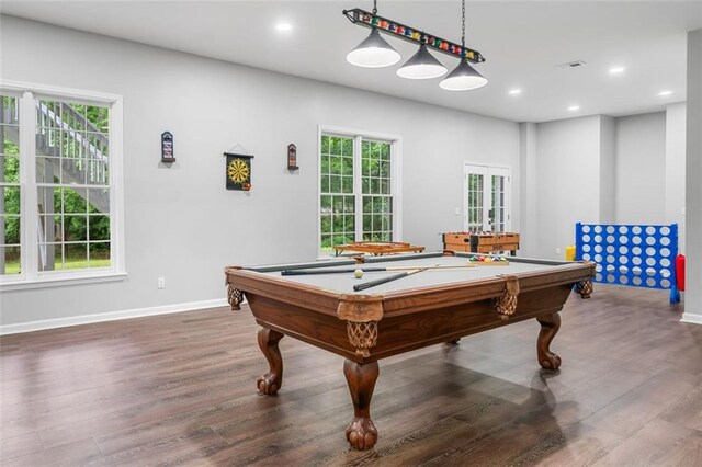 882 Hallbrook Ln, Milton, GA 30004 - playroom with baseboards, billiards table, wood finished floors, and recessed lighting