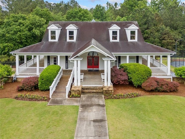 882 Hallbrook Ln, Milton, GA 30004 - view of front of property with a front lawn, a shingled roof, french doors, and stairway