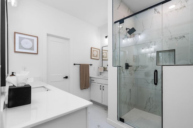 bathroom featuring vanity and walk in shower