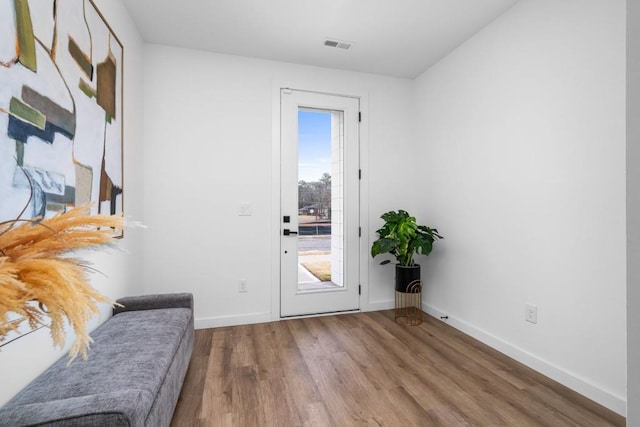 doorway featuring wood-type flooring