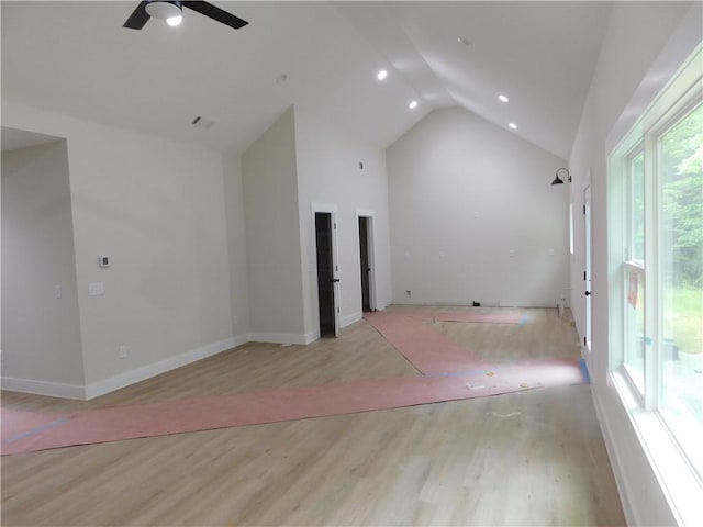 100 Elbert Gaddis Rd, Dahlonega, GA 30533 - additional living space featuring wood finished floors, high vaulted ceiling, ceiling fan, recessed lighting, and baseboards