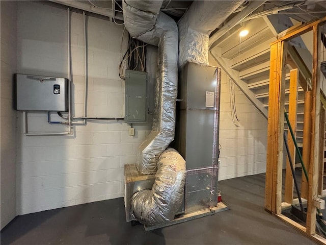 basement with electric panel