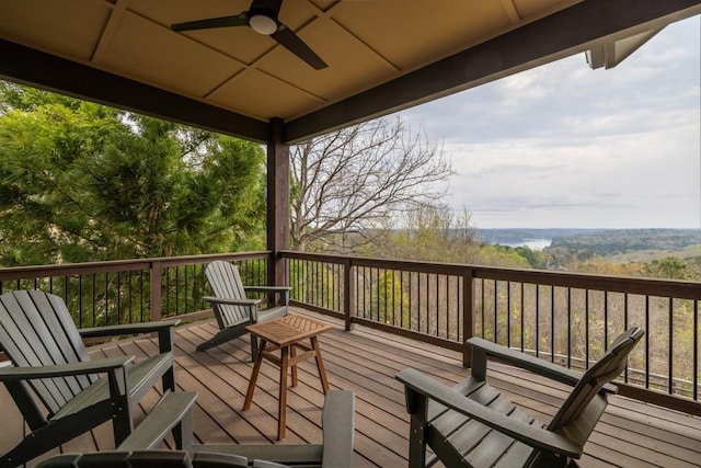 wooden terrace with ceiling fan